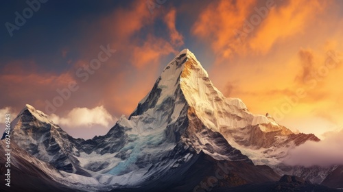 Evening panoramic view of Ama Dablam on the way to Everest Base Camp - Nepal