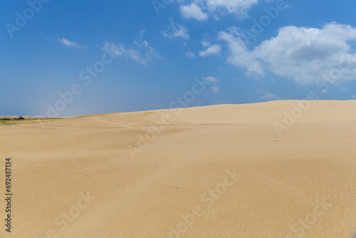 Sand dune and blue sky view.