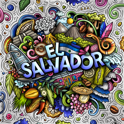 El Salvador cartoon doodle illustration. Funny local design.