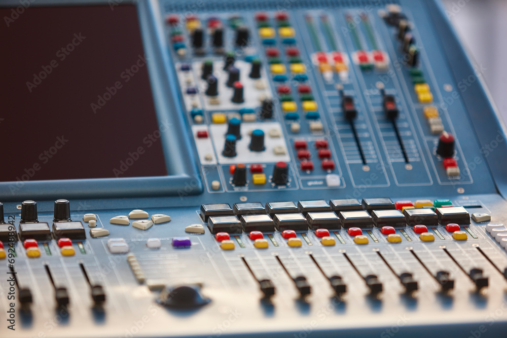 Professional audio mixer console detail. Sound equipment. Live event Professional audio mixer console detail. Sound equipment. Live event