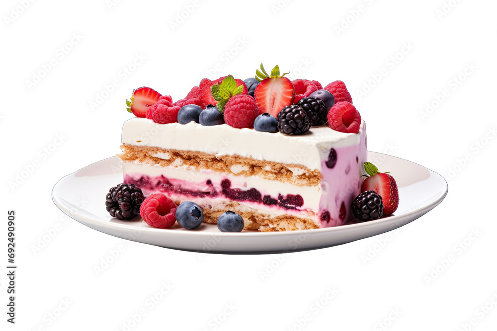 Slice Delicious Icebox Berry Cake In Luxury Ceramic Plate On Transparent Background Slice Delicious Icebox Berry Cake In Luxury Ceramic Plate On Transparent Background