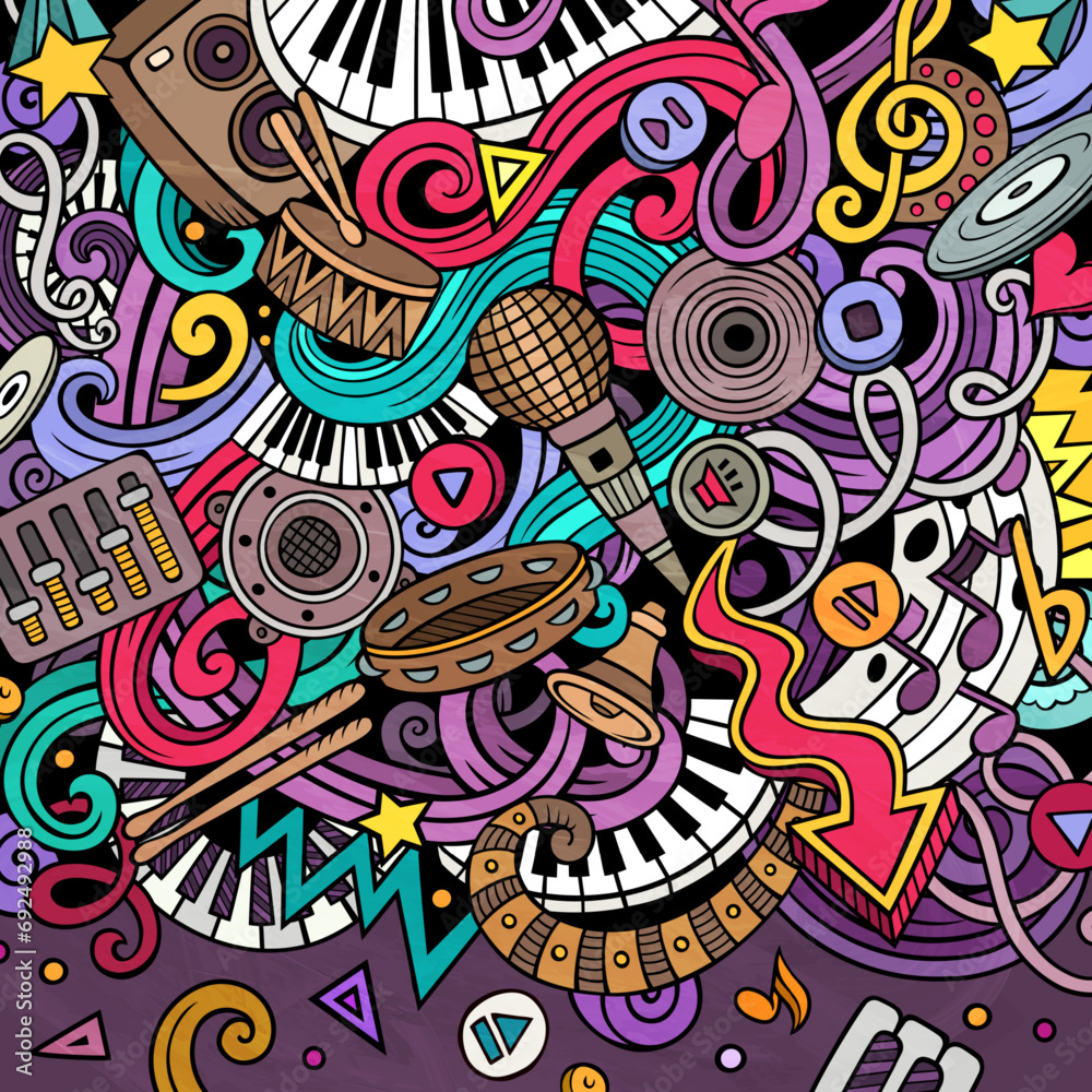 Music vector doodles illustration. Musical frame design