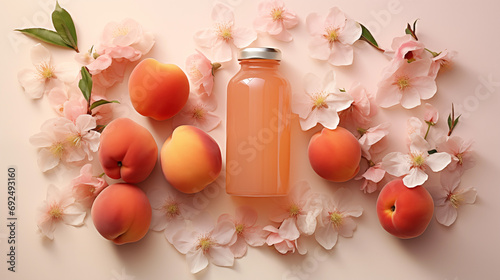 peach bottle on soft fuzz, floral elegance, pantone, peach fuzz, ai-generated image