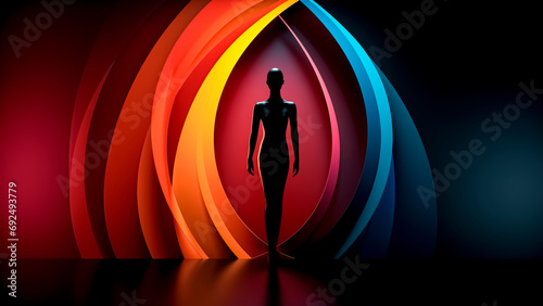 Silhouette of mannequin in neon light. Abstract background. photo