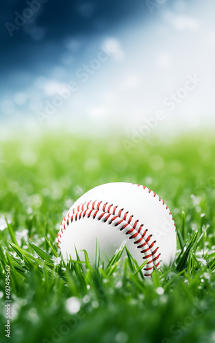 Wallpaper Mural Baseball ball on green grass with snow. Baseball Match Day. Regular season games. Baseball league, team competition and championship. Baseball bat and ball. Sport party in United States. Generated AI Torontodigital.ca
