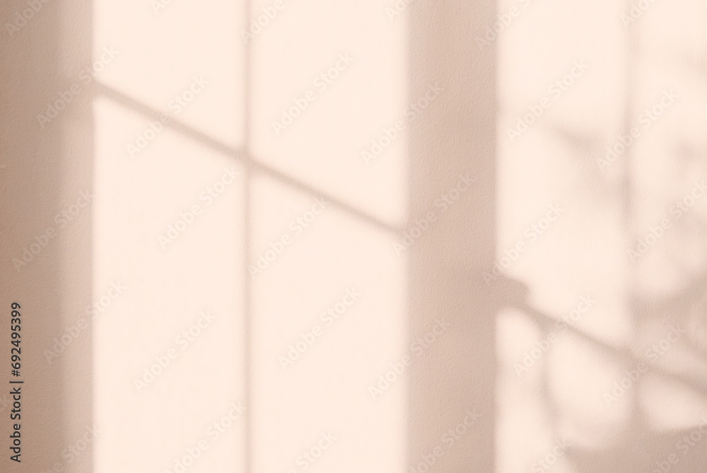 Background Peach Fuzz Wall Studio,Spring,Summer Colour Trend 2024,Empty Beige Room background with Light,Shadow Leaves on Surface Texture on Wall,Backdrop Display for Cosmetic Product Presentation