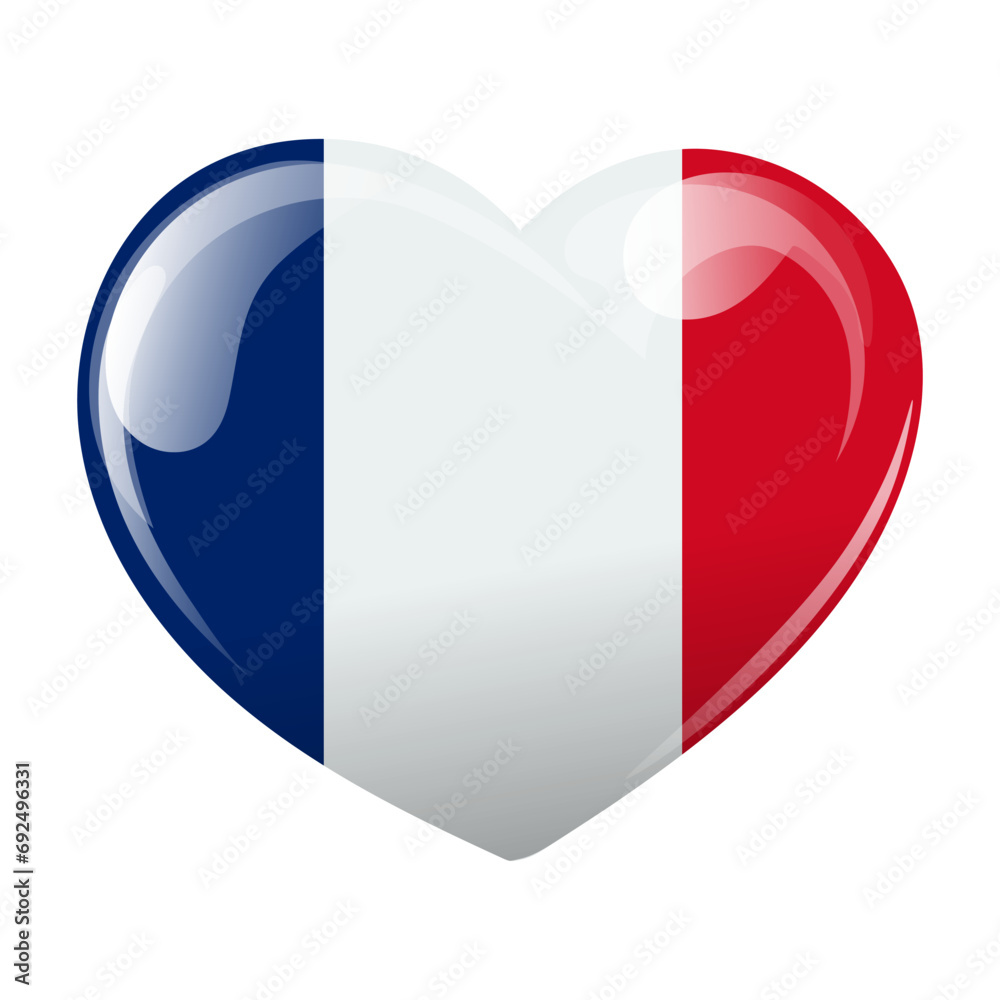 Flag of France in the shape of a heart. Heart with the flag of France. 3d illustration, vector Flag of France in the shape of a heart. Heart with the flag of France. 3d illustration, vector