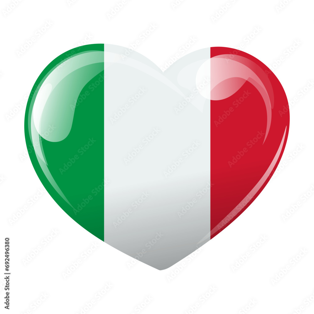 Flag of Italy in the shape of a heart. Heart with Italy flag. 3d illustration, vector Flag of Italy in the shape of a heart. Heart with Italy flag. 3d illustration, vector