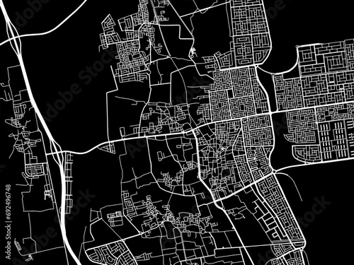 Vector road map of the city of Al Qatif in the Kingdom of Saudi Arabia with white roads on a black background. photo
