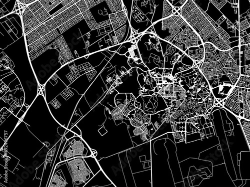 Vector road map of the city of Dhahran in the Kingdom of Saudi Arabia with white roads on a black background. photo