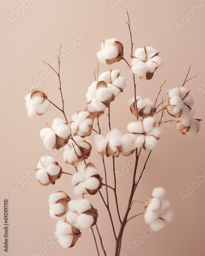 A serene and stylish vertical background featuring delicate cotton plants, perfect for ecofriendly and naturalthemed social media posts, exuding an air of elegance and environmental consciousness. photo