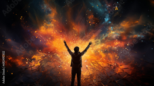 Celestial Celebration: Humanity Rejoicing in Cosmic Splendor