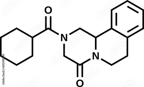 Praziquantel structural formula, vector illustration photo