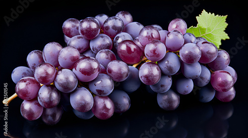 bunch of grapes merlot variety closeup on black backdrop