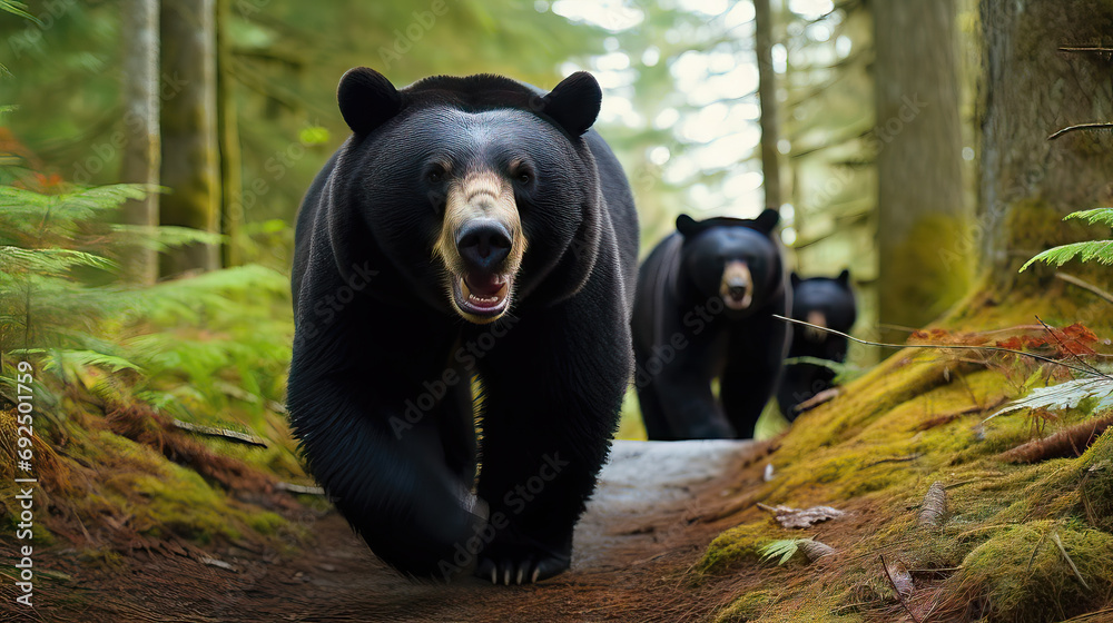 black bear in the forest created with Generative AI technology black bear in the forest created with Generative AI technology