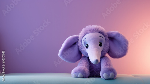 Soft purple elephant plush toy on light background, child's plaything photo