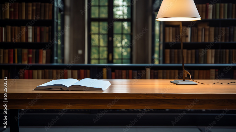 Books on a wooden table in the library Books on a wooden table in the library
