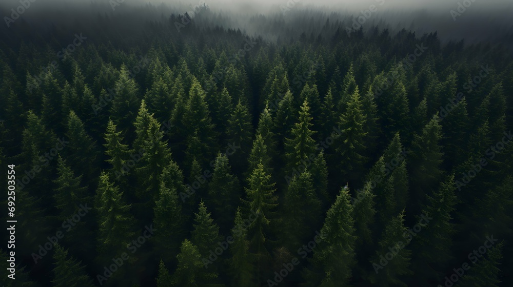ariel view of pine tree forest