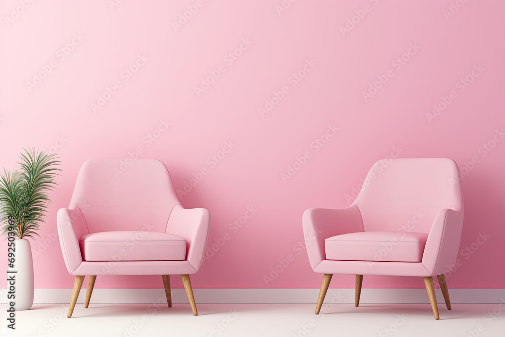 Modern interior background with pink armchair.