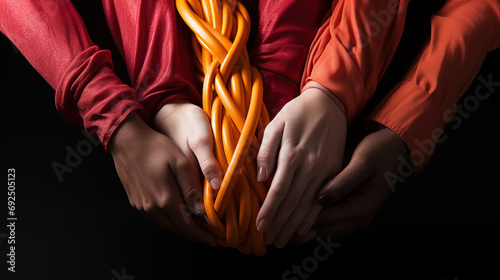 Abstract composition of interwined hands representating unity and bonding
