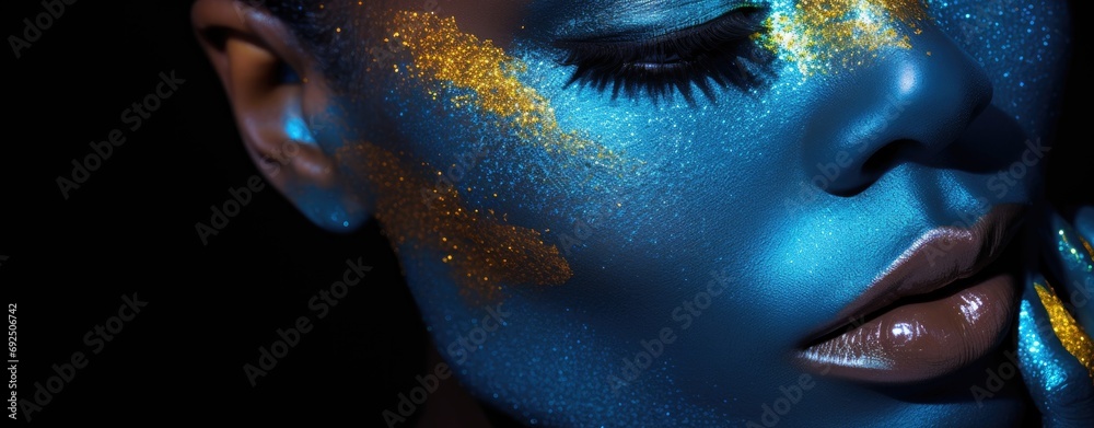 Close up portrait of a beautiful model with amazing colourful make-up Close up portrait of a beautiful model with amazing colourful make-up