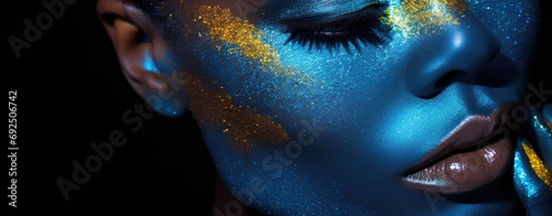 Close up portrait of a beautiful model with amazing colourful make-up