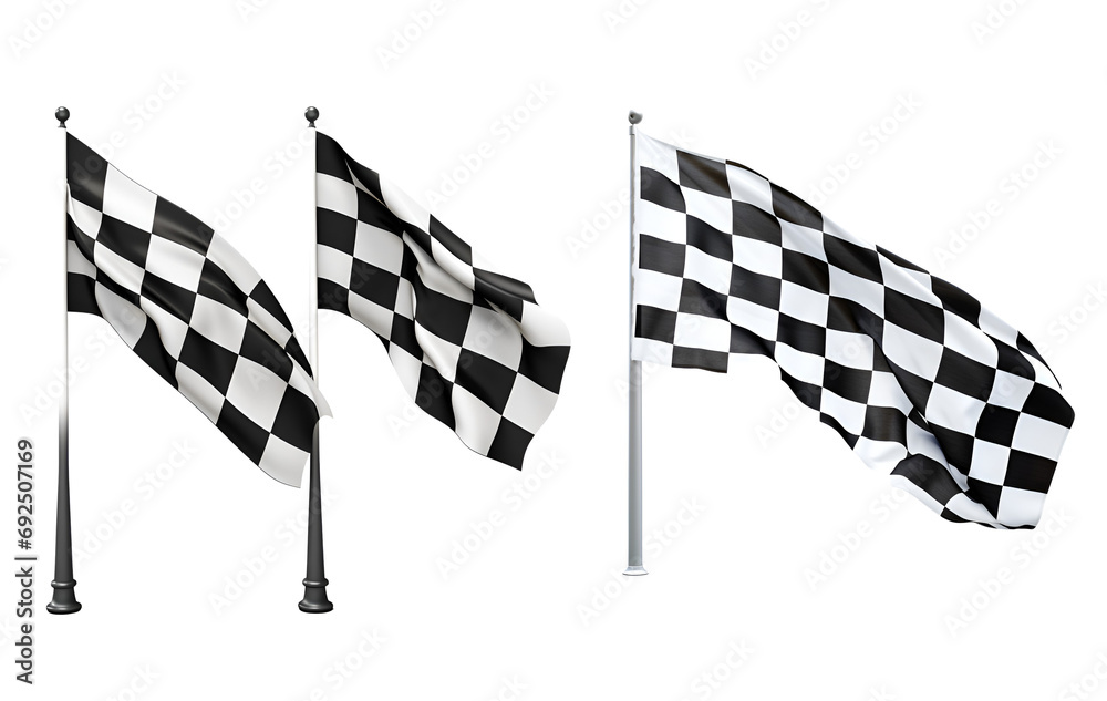 Checkered and Chequered Flag Assortment for Motor Racing, Isolated on Transparent Background, PNG