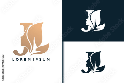 j letter logo design with beauty face concept idea photo