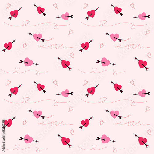 seamless pattern of valentine with hearts and arrows, Cupid, love symbol