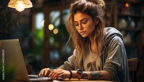 Creative Café Sessions: Tattooed Girl Working on Laptop