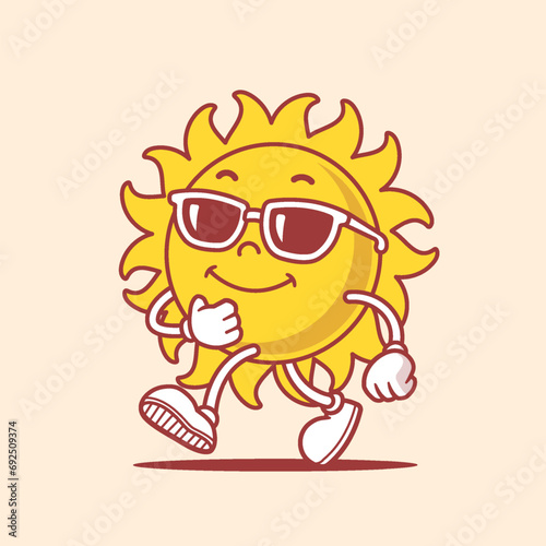 Retro styled vintage sun character mascot with sunglasses funny vector illustration © Zoran Milic