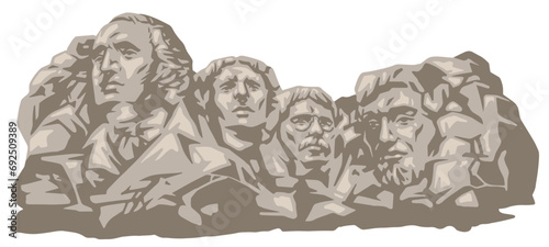 Mount Rushmore vintage sticker monochrome