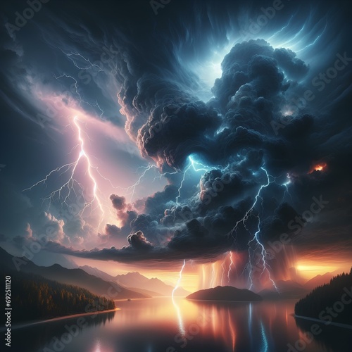 A storm and a lightning. Power of nature.