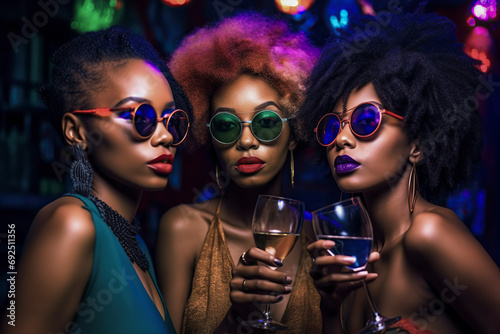 three young black women partying in a nightclub
