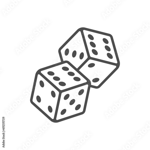 Game dice graphic icon. Two white dice sign isolated on white background. Vector illustration