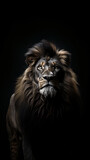 Generative AI. Portrait of a lion on a black background
