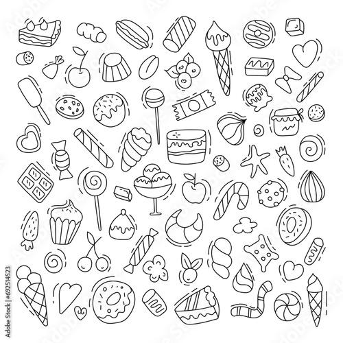 Set of sweets.Vector illustration in doodle style.
