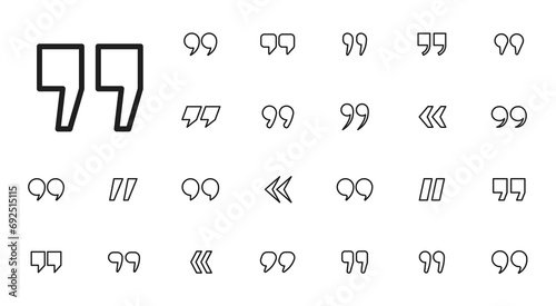 Quote marks vector abstract icon set. Quotation marks vector collection. Speech mark symbol. Vector illustration. photo