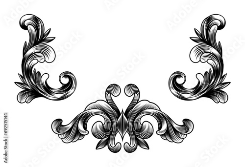 Hand drawn engraved baroque elements and decoration photo