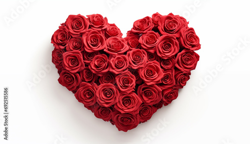 Red roses in the shape of a heart isolated on white background. Valentine's day, wedding, relationship anniversary concept