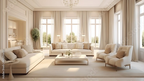 beautiful elegance home interior design concept living room in classic modern stylish decoration white beige bright material