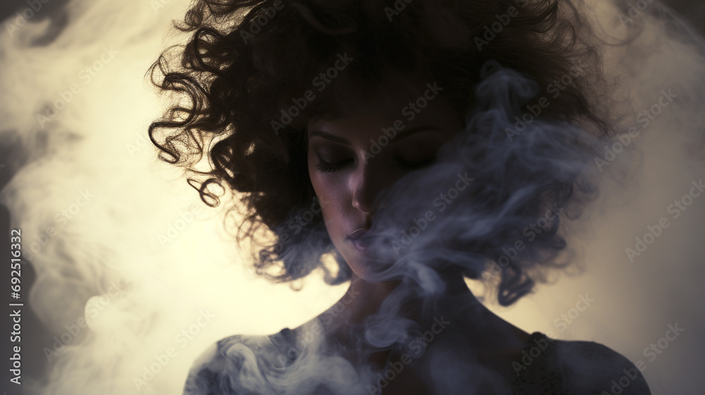 woman shadows with light and smoke.