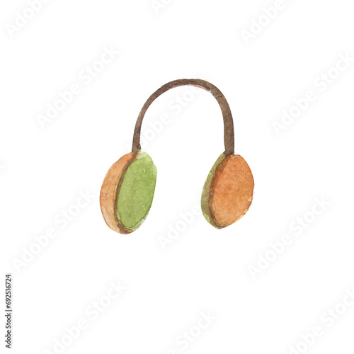 Winter warm headphones for the head,winter warm headdress, watercolor illustration