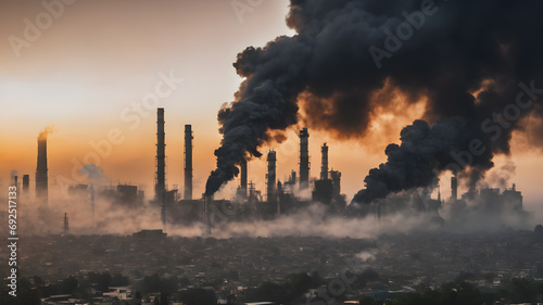 Smoke and air pollution. Pollution of the atmosphere. air pollution concept. AI generated image photo
