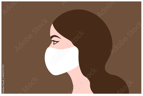 Beautiful woman wearing face mask to protect from covid-19 outbreak and PM 2.5 air pollution vector illustration