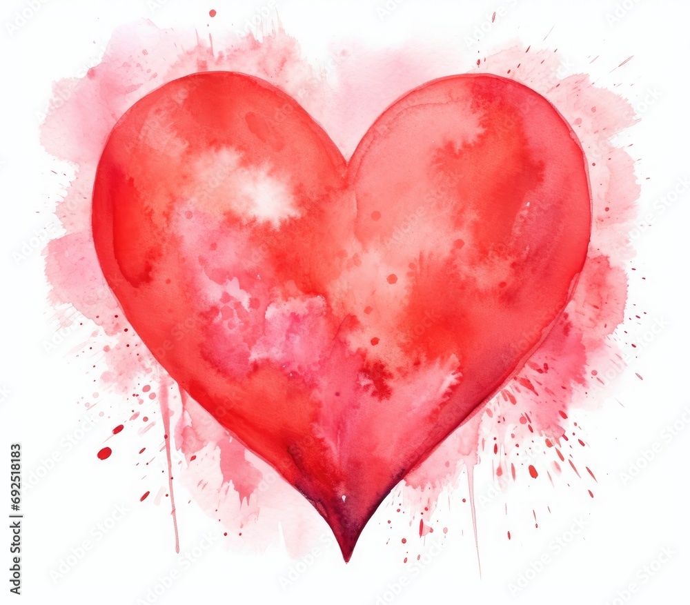 Red heart on white background drawn with art colors. Background for valentine's day cards