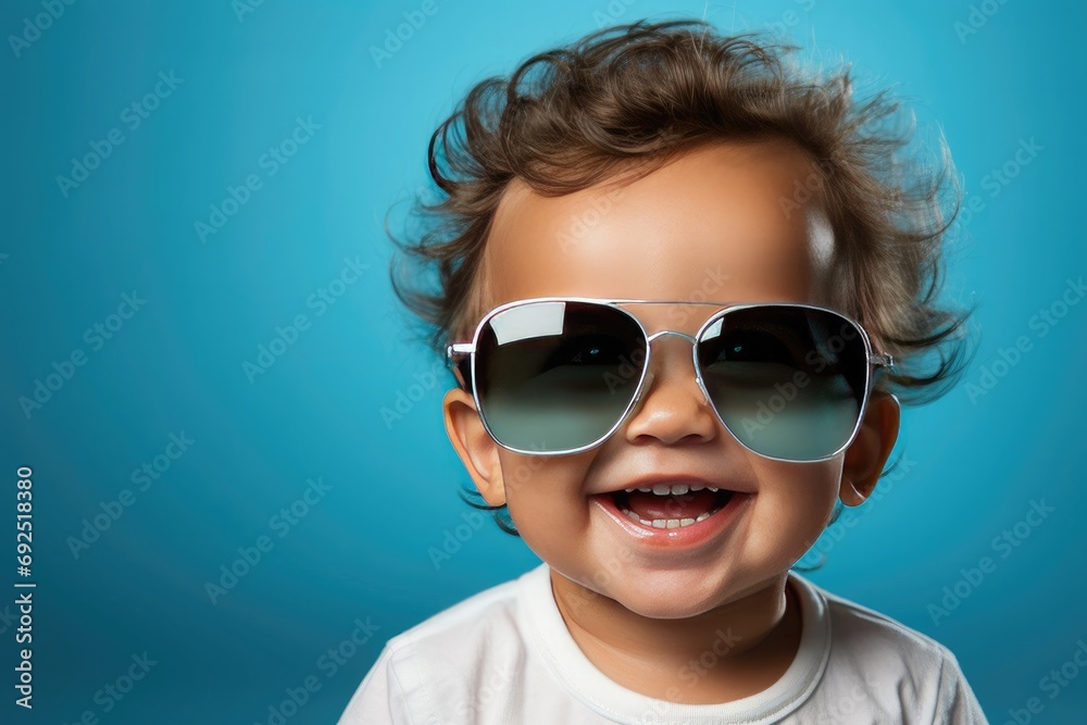 portrait of a happy and content baby with modern sunglasses portrait of a happy and content baby with modern sunglasses