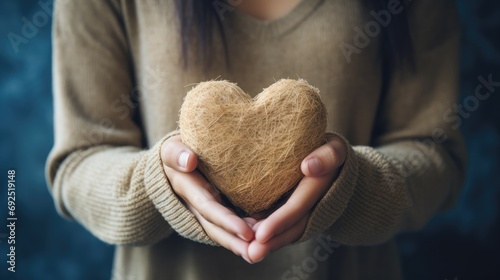 Knitted heart holding a woman's hands close-up. Symbol of love. Happy Valentine's Day © masyastadnikova