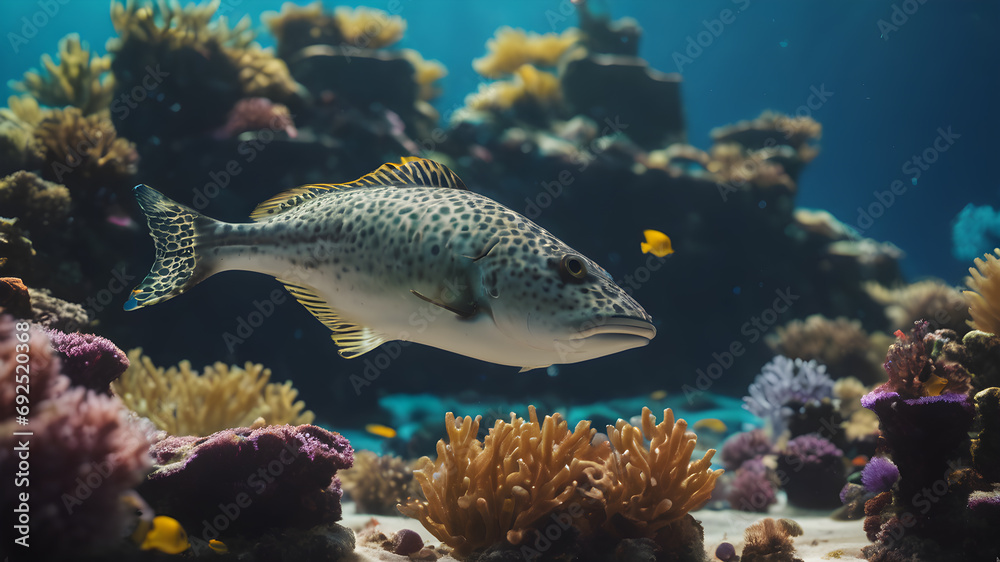 Obraz premium Artifical Intelligence generated under water scene illustration. underwater background. AI generated image, ai