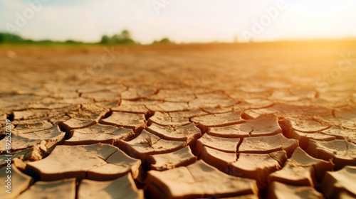 Dry cracked earth with Blur background. Global warming, climate change and global warming concept
